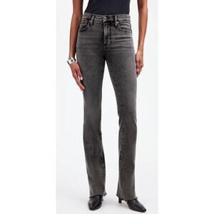 Madewell Kick Out Full Length Jeans Sz 30 Gray Raw Hem Slit Flare.